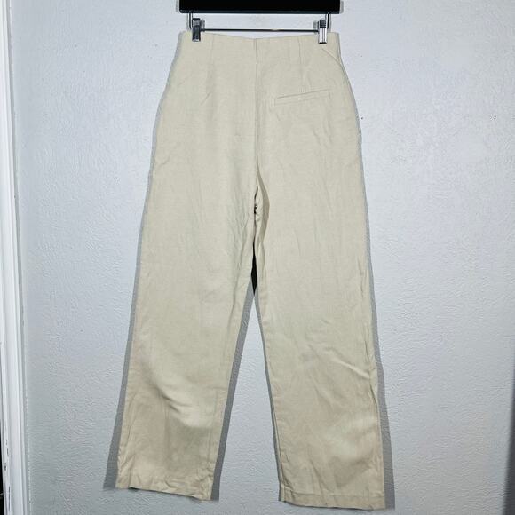 NEW! Zara Linen Wide Leg Trouser Career Casual Taupe Pant Pants - S - Picture 4 of 6